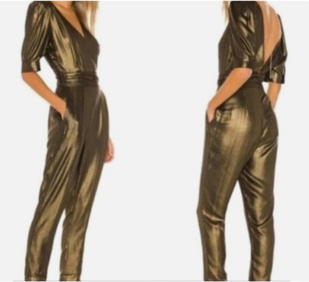 One Teaspoon Bronze Sofia Jumpsuit Womens S Low Back V-Neck Revolve Pockets D22